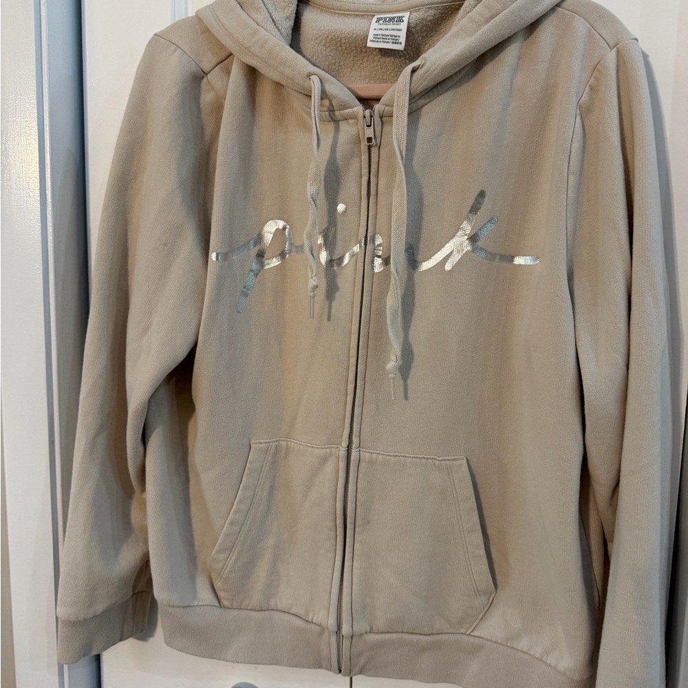 PINK Victoria's Secret Tan Zip-Up Hoodie